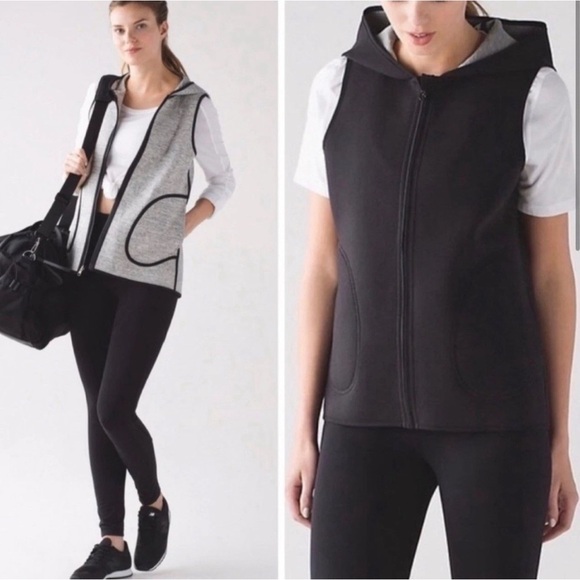 Lululemon Insculpt Reversible Gray Black Scuba Zip Up Hooded Vest Size Small - Picture 1 of 7